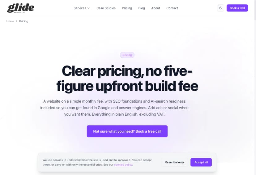 Glide pricing page: one clear primary action per section, identical button styling throughout