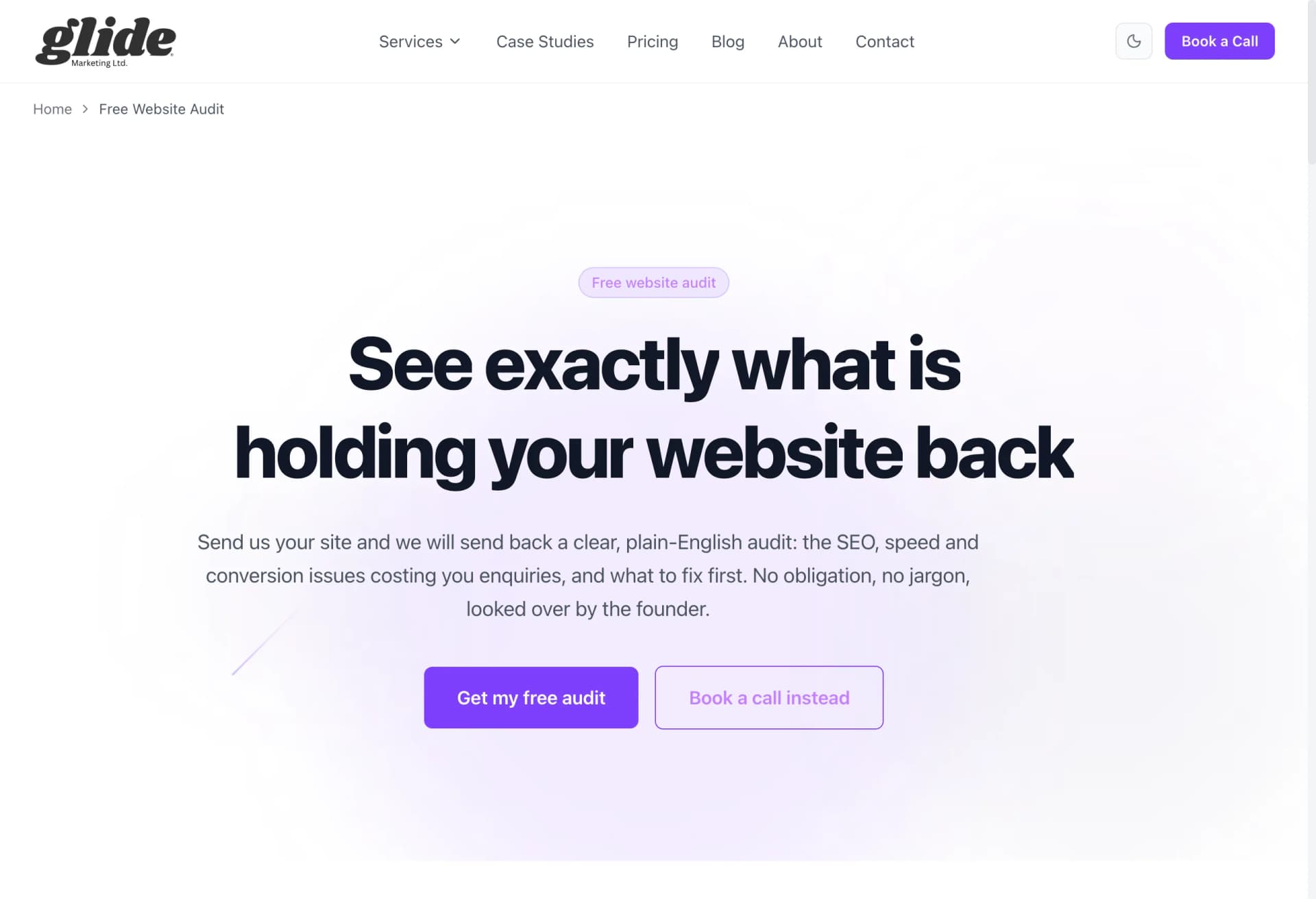 A Glide landing page: one offer, one form, no navigation distractions