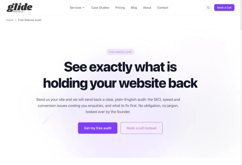 A Glide landing page: one offer, one form, no navigation distractions