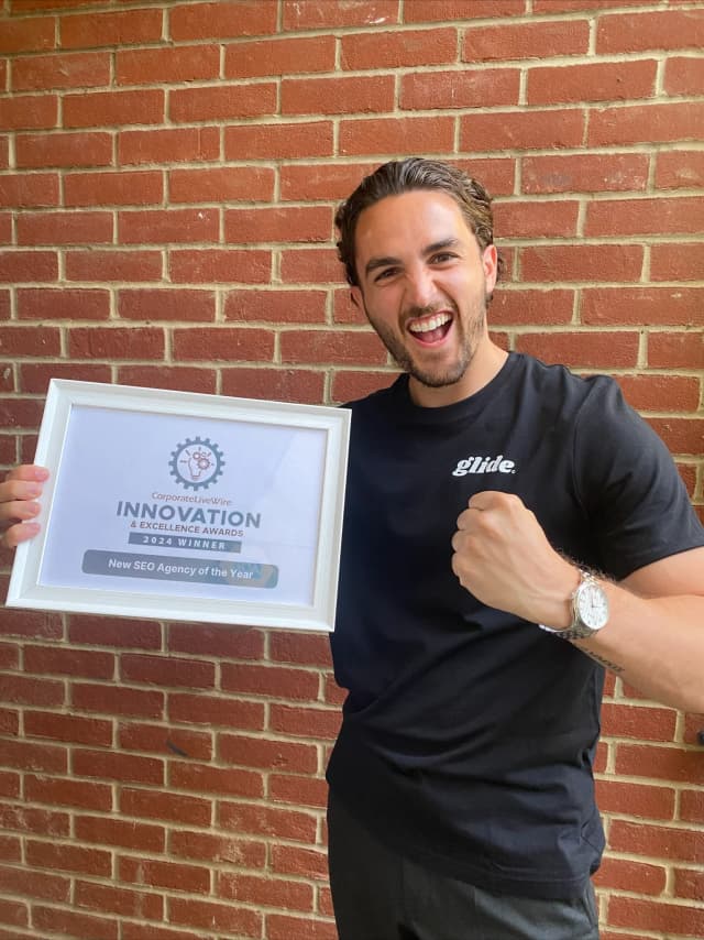 Mike McDonnell celebrating SEO of the Year Award