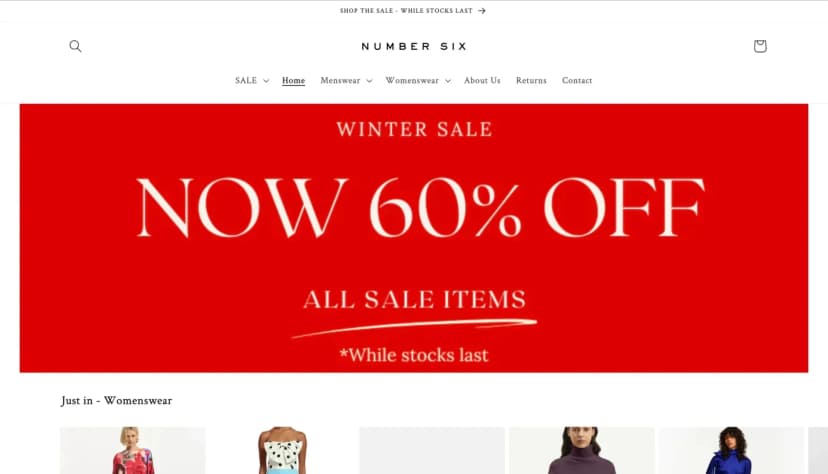 Number Six Clothing website screenshot