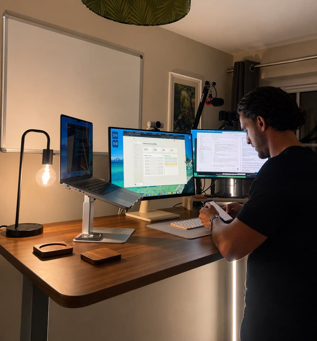 Mike McDonnell of Glide Marketing working on Essex client SEO at his standing desk