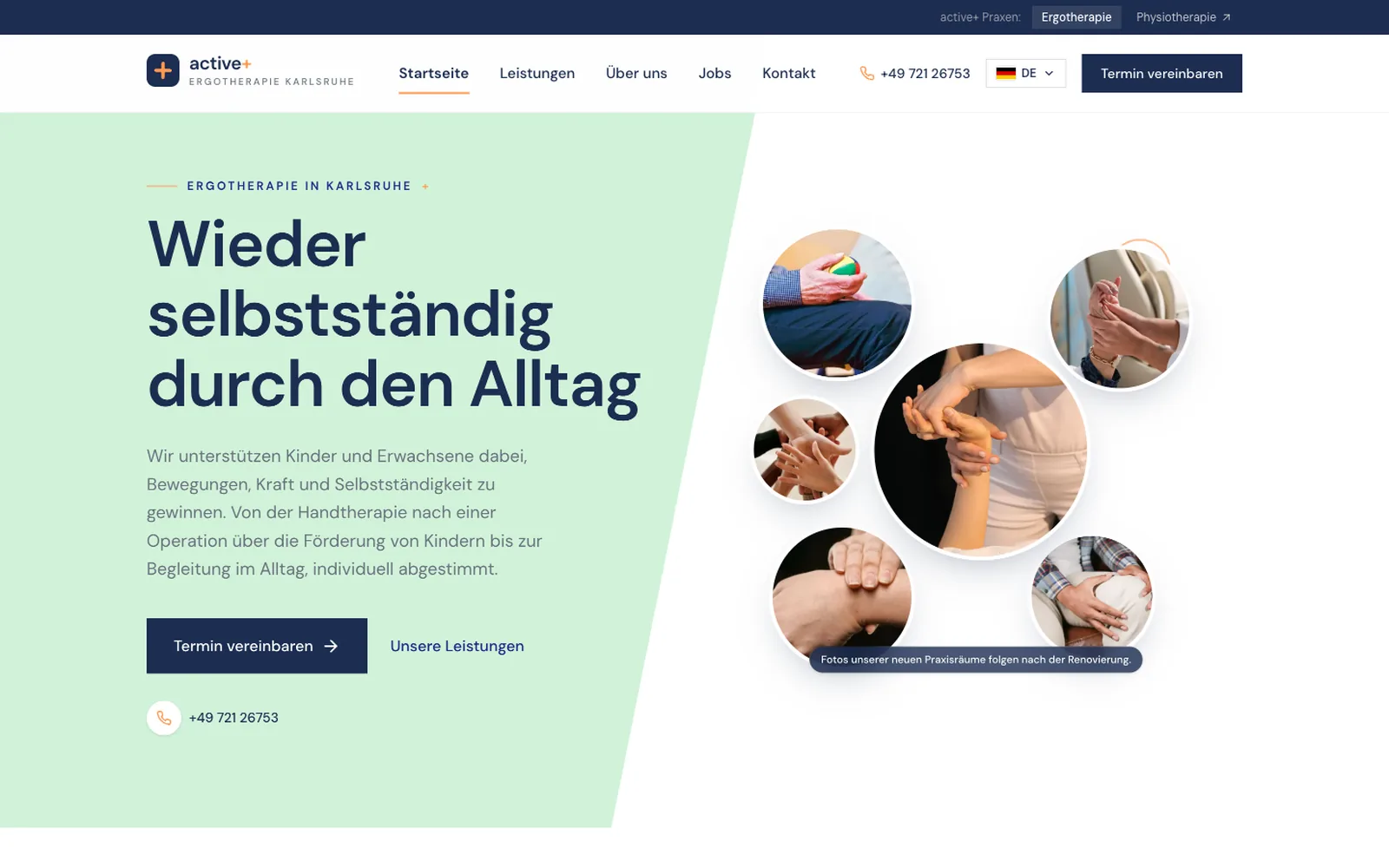 active+ Physio- & Ergotherapie: A German practice with gaps in the diary, and a second clinic opening with no website at all