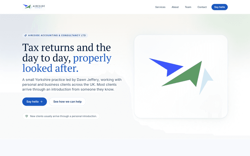 Aireside Accounting website screenshot