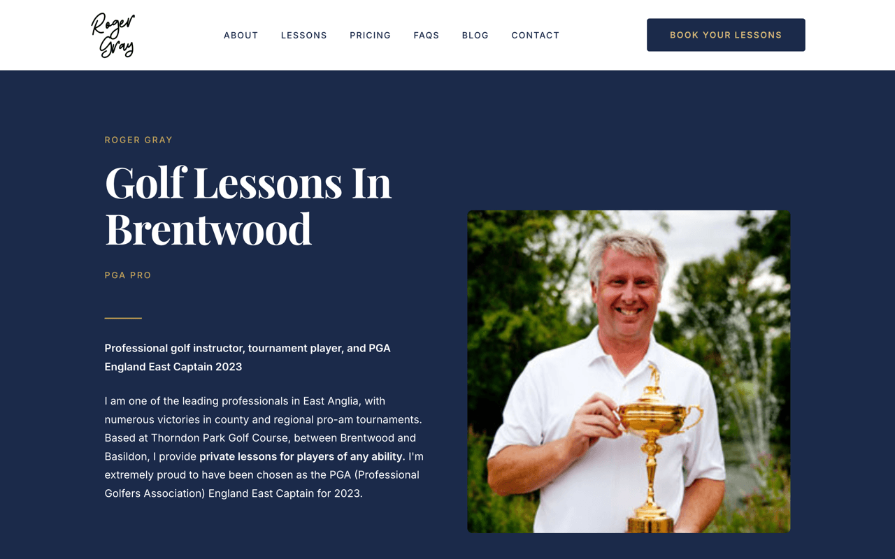 Roger Gray Golf website built by Glide